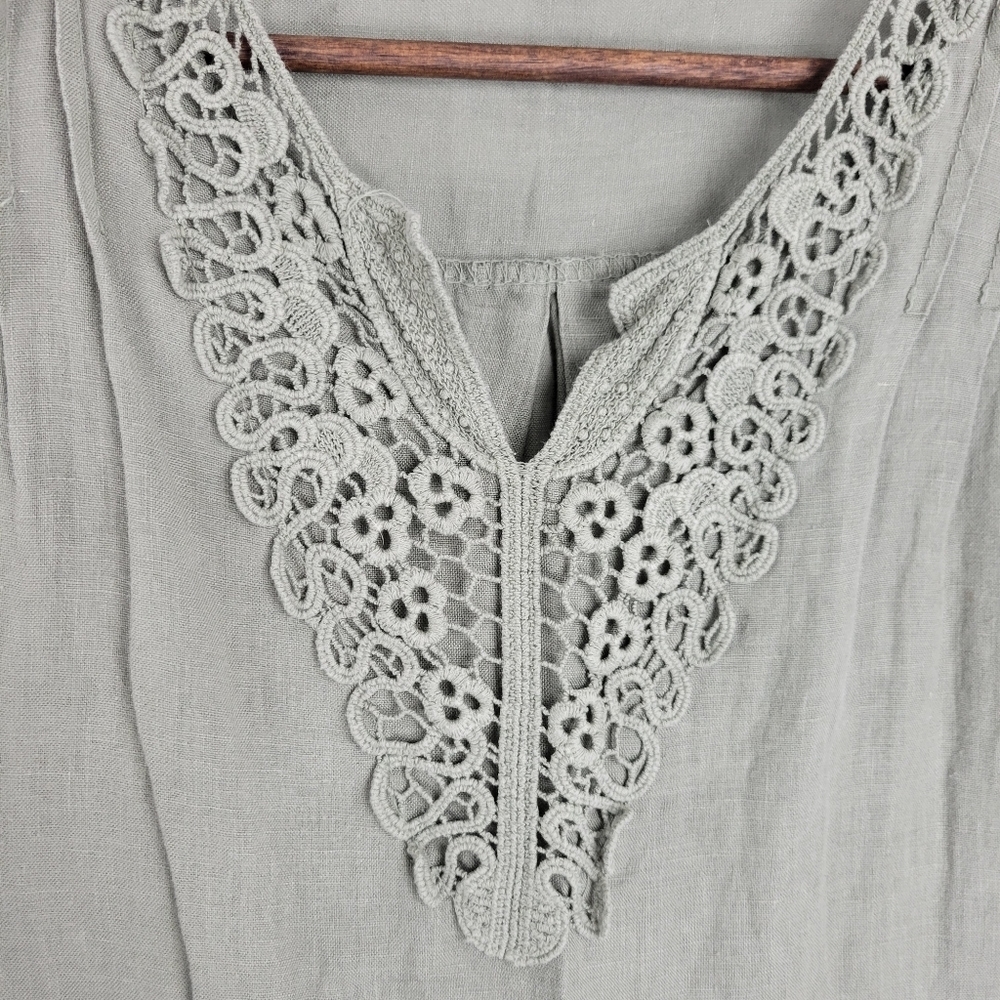 Carla Conti Light green embroidered 100% linen dress size S - Picture 9 of 11